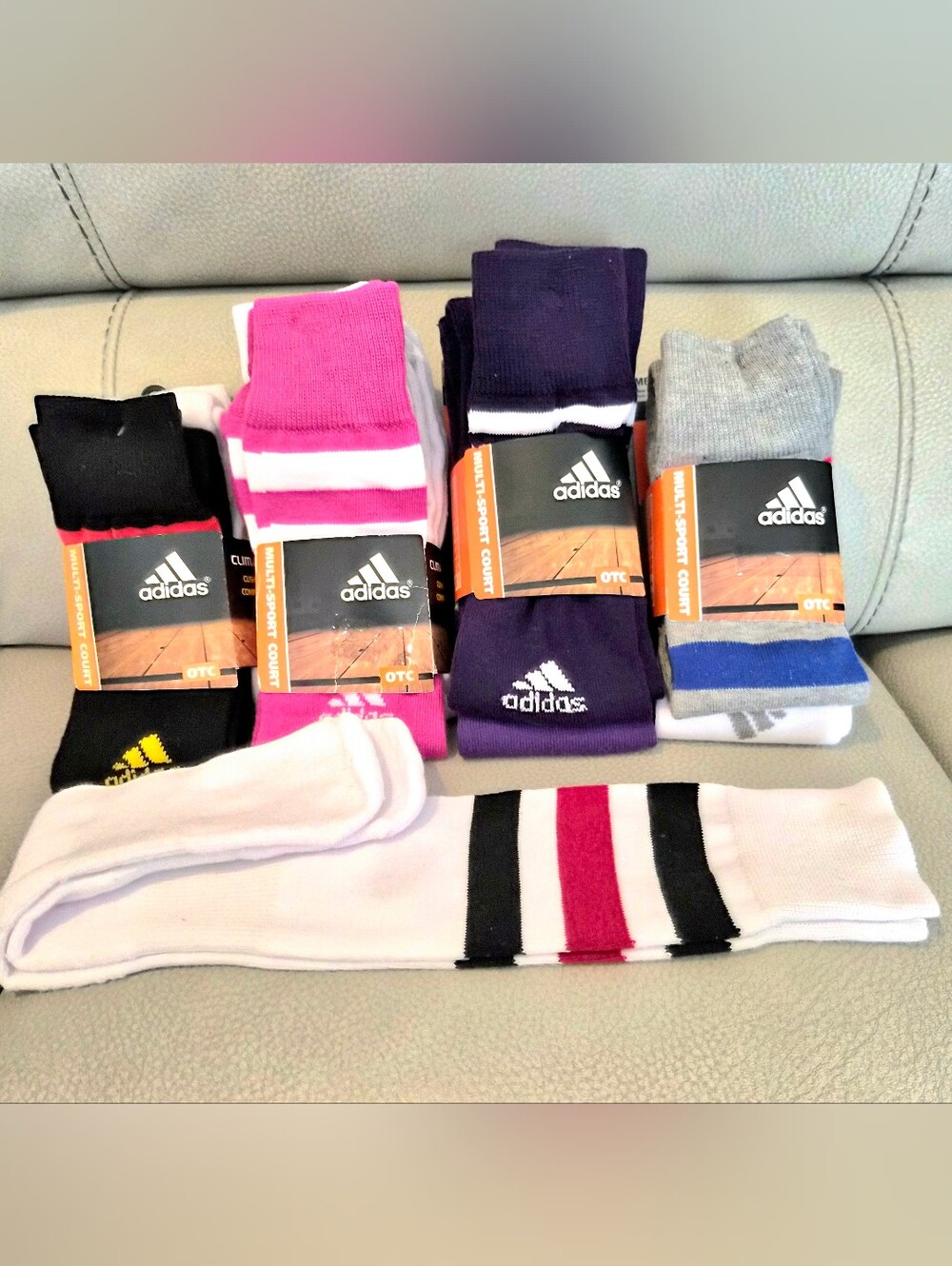 NWT 2 PAIR Socks Women's Athletic Over-Calf - Black,Pink,Purple,White,Grey Mixes